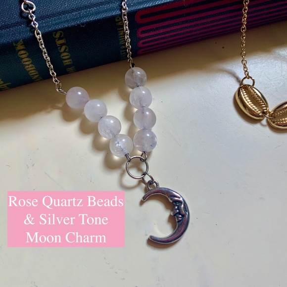 3 Necklaces - Rose Quartz & Moon - Silver Tone Sand Dollar & Golden Cowie Shell - Picture 2 of 5